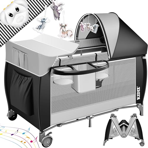 Kidiz® Babybett 3 in 1 Reisebett Kombi Set Baby Bett mit Wickelauflage Moskitonetz Laufstall Baby ab Geburt bis 15 kg luftige Seitenwände mit Seiteneingang Tragetasche zusammenklappbar, Grau