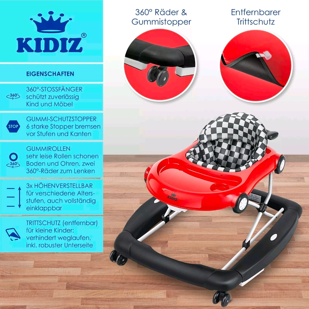 KIDIZ® 4in1 Lauflernhilfe Babywalker Auto mit Rollen Licht Musik