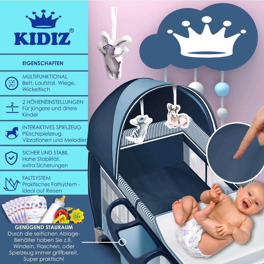 Kidiz® 4 in 1 baby bed travel cot with changing mat mosquito net