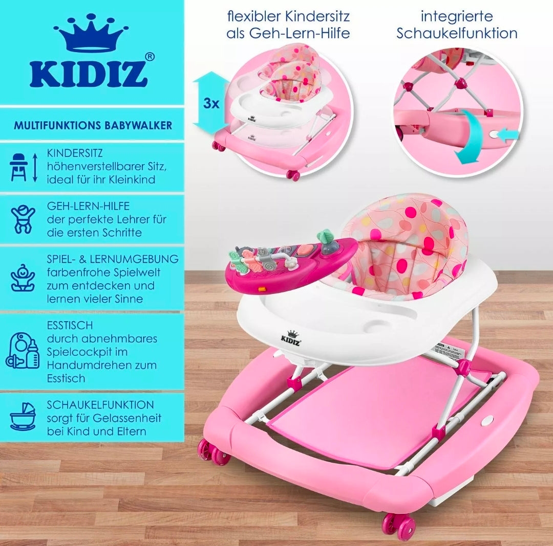 KIDIZ® 4in1 Baby Walker with Light and Music Pink