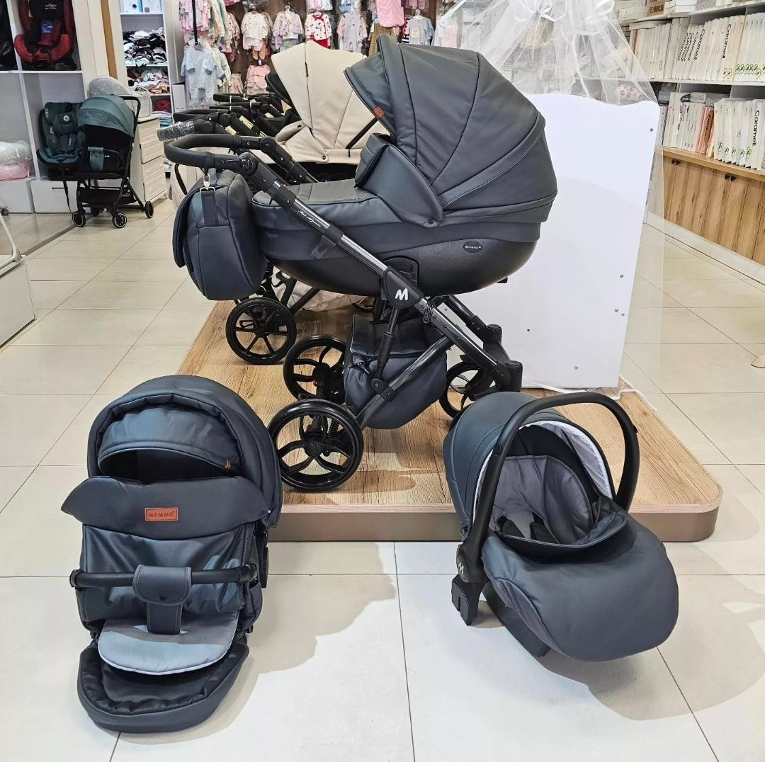 MOMMO AAA Kinderwagen 3in1 Öko-Leder – Cosmo I-Size-Sitz