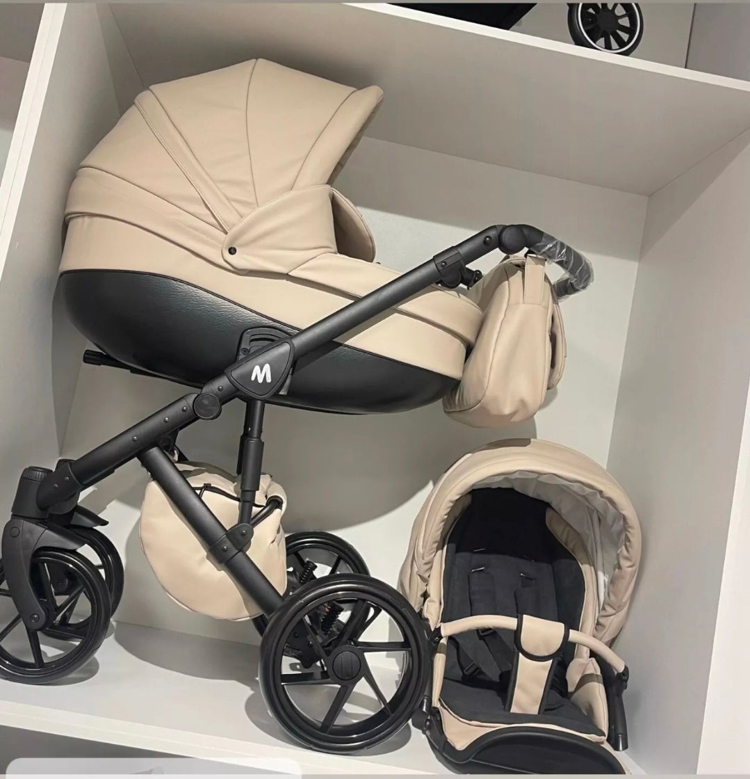 MOMMO AAA Kinderwagen 3in1 Öko-Leder – Cosmo I-Size-Sitz