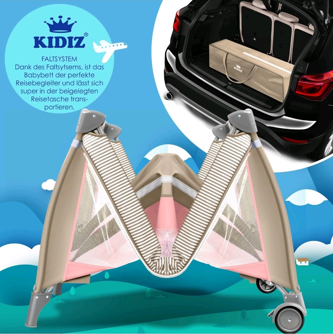Kidiz® 4 in 1 baby bed travel cot with changing mat mosquito net