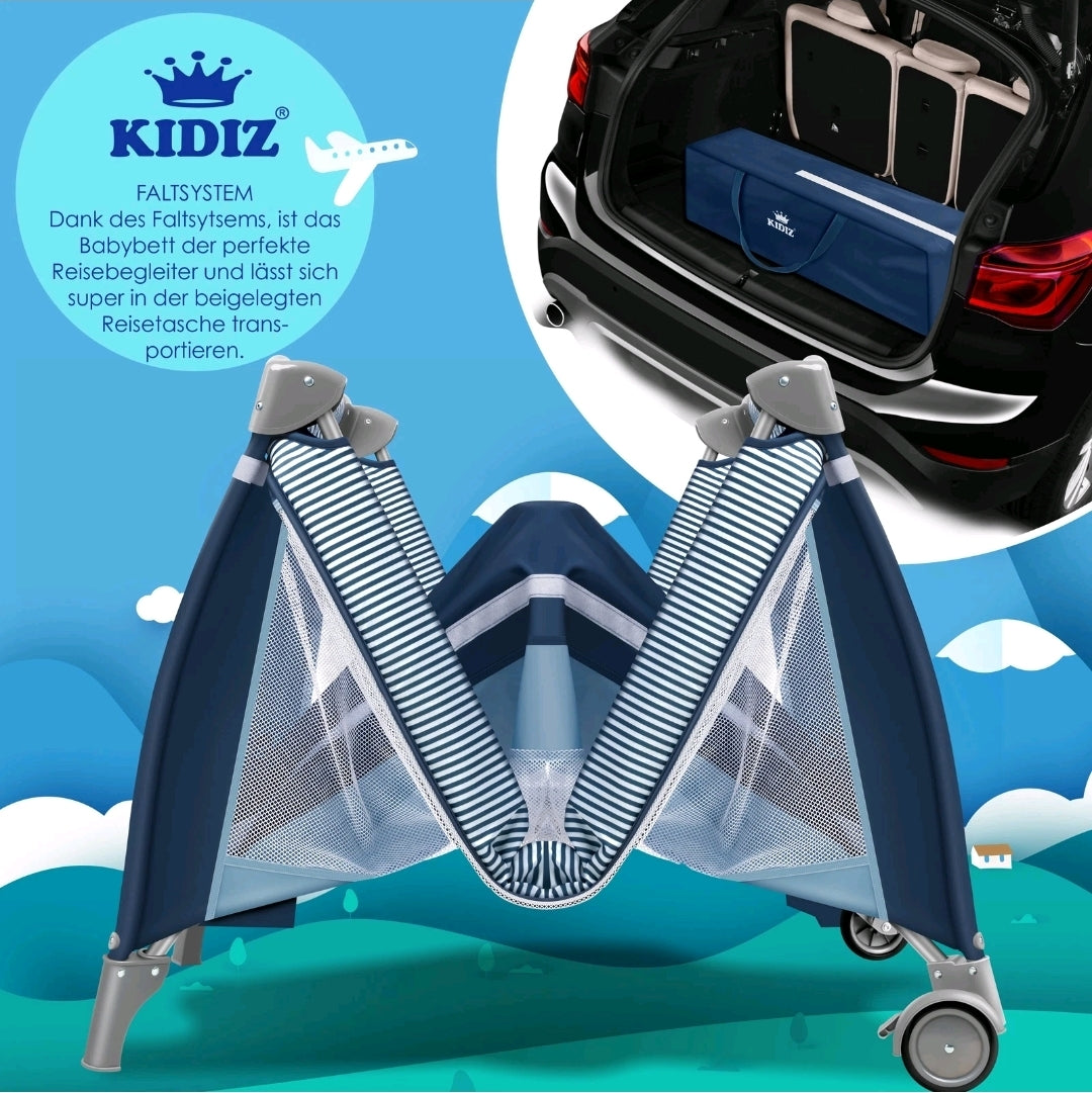 Kidiz® 4 in 1 baby bed travel cot with changing mat mosquito net