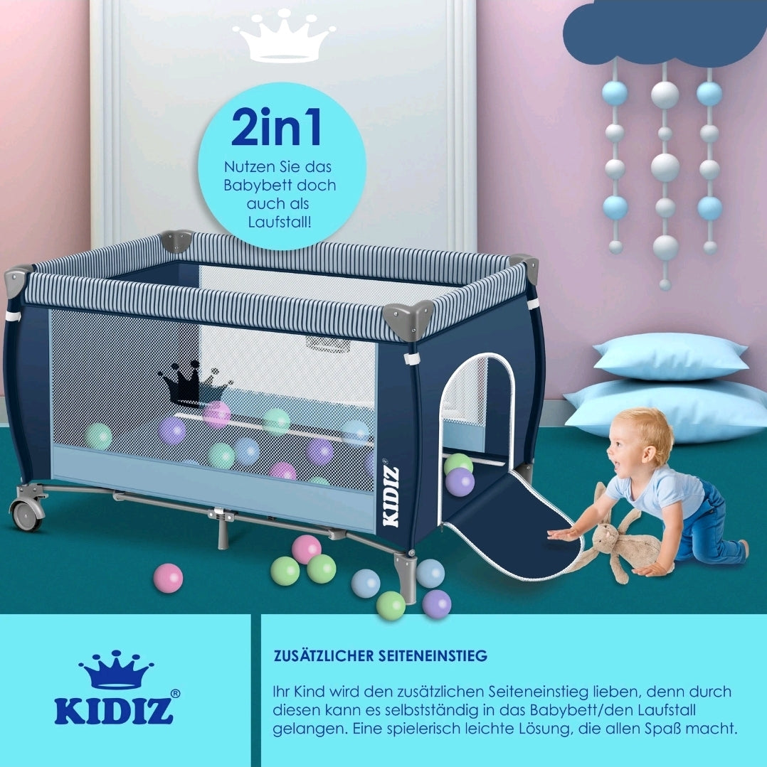 Kidiz® 4 in 1 baby bed travel cot with changing mat mosquito net