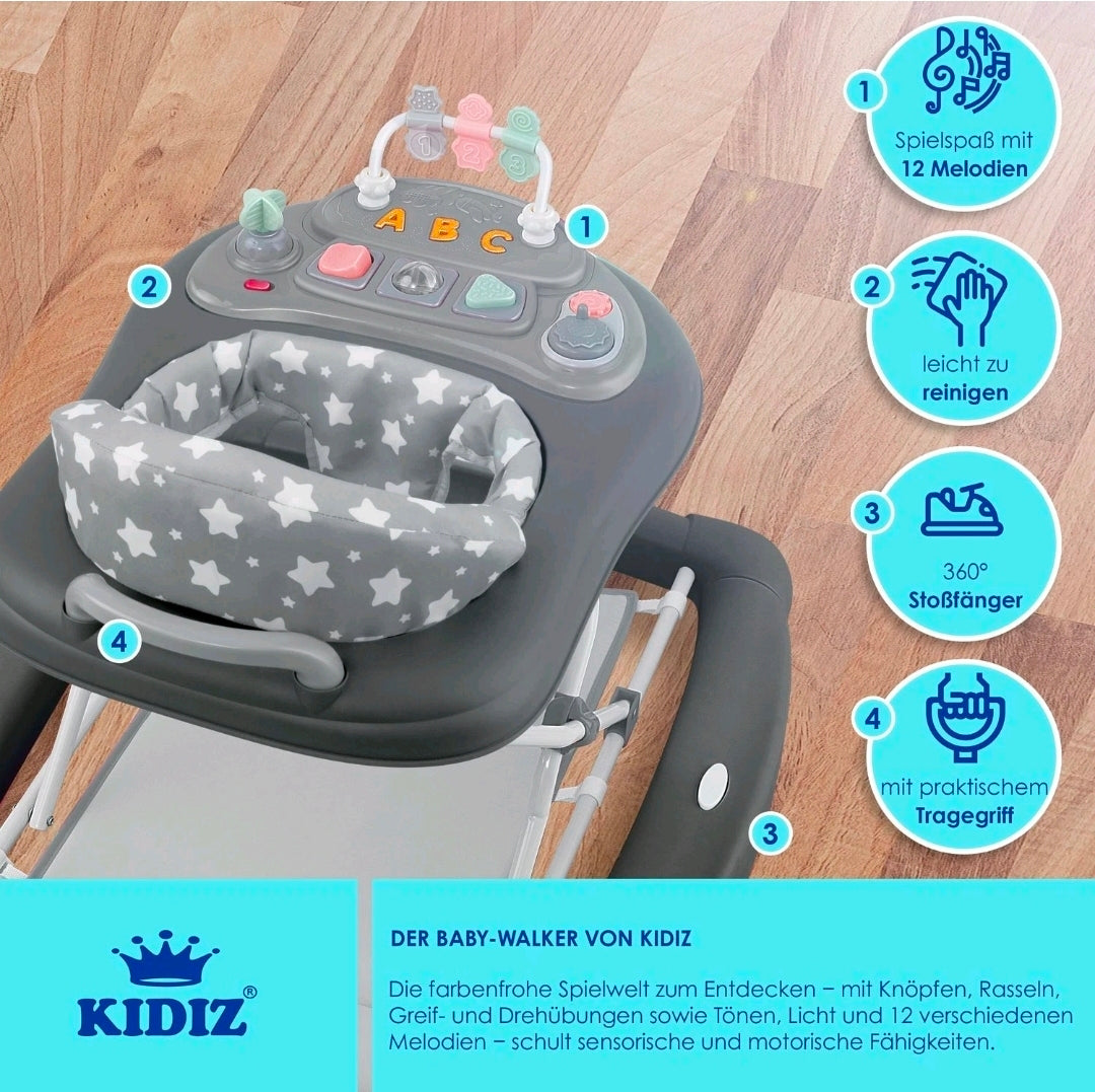 KIDIZ® 4in1 Lauflernhilfe Babywalker mit Licht Musik Rosa