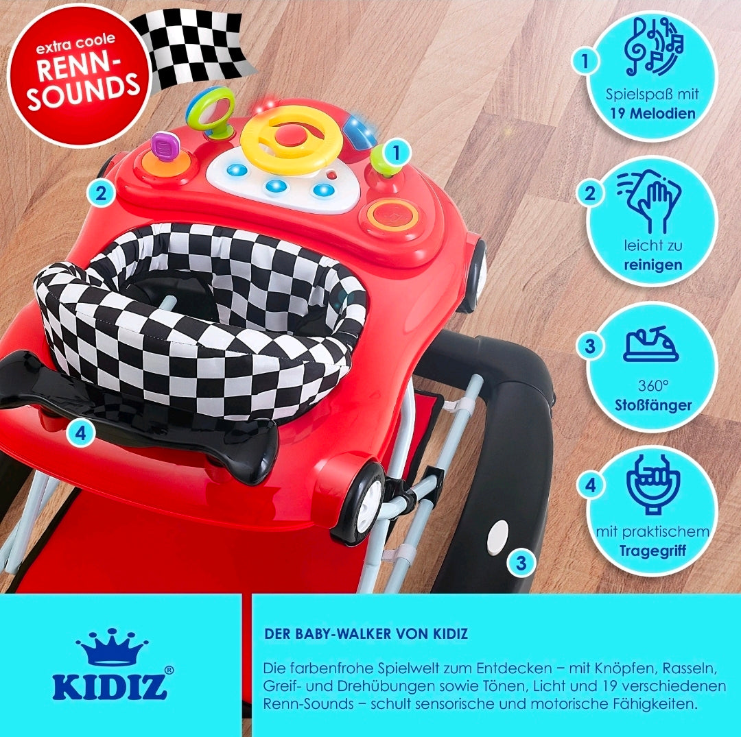 KIDIZ® 4in1 Lauflernhilfe Babywalker Auto mit Rollen Licht Musik