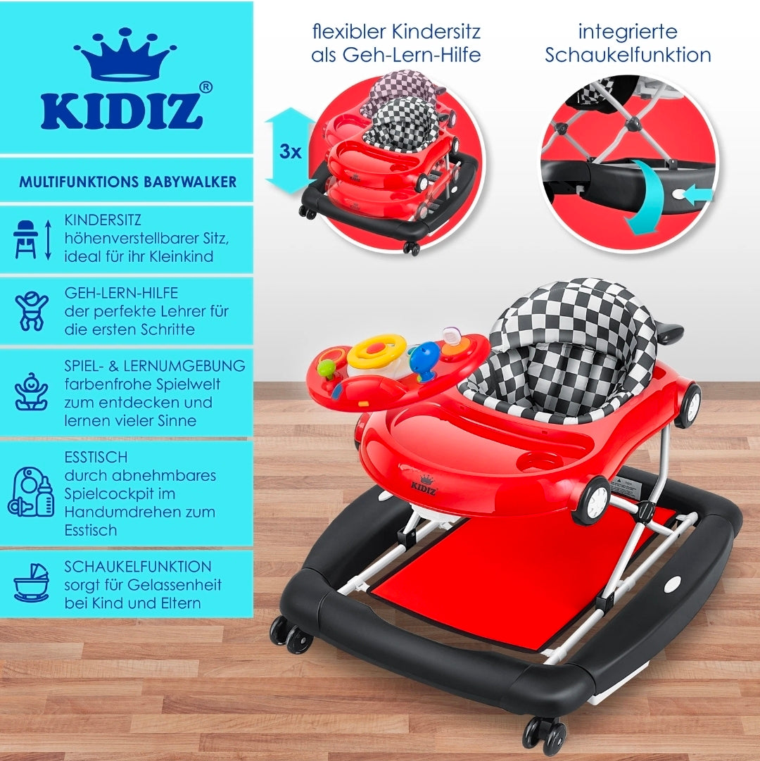 KIDIZ® 4in1 Lauflernhilfe Babywalker Auto mit Rollen Licht Musik