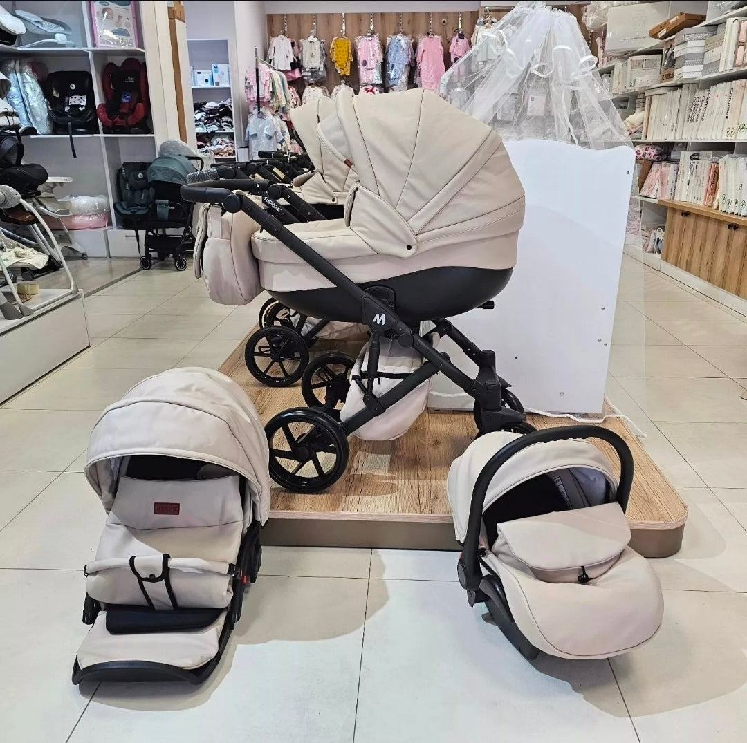 MOMMO AAA Kinderwagen 3in1 Öko-Leder – Cosmo I-Size-Sitz