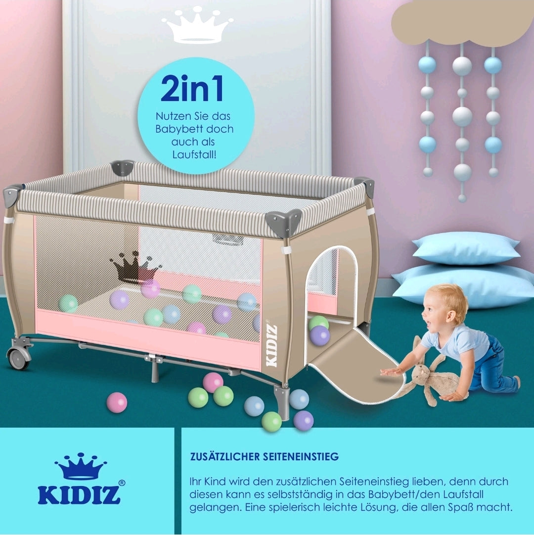 Kidiz® 4 in 1 baby bed travel cot with changing mat mosquito net