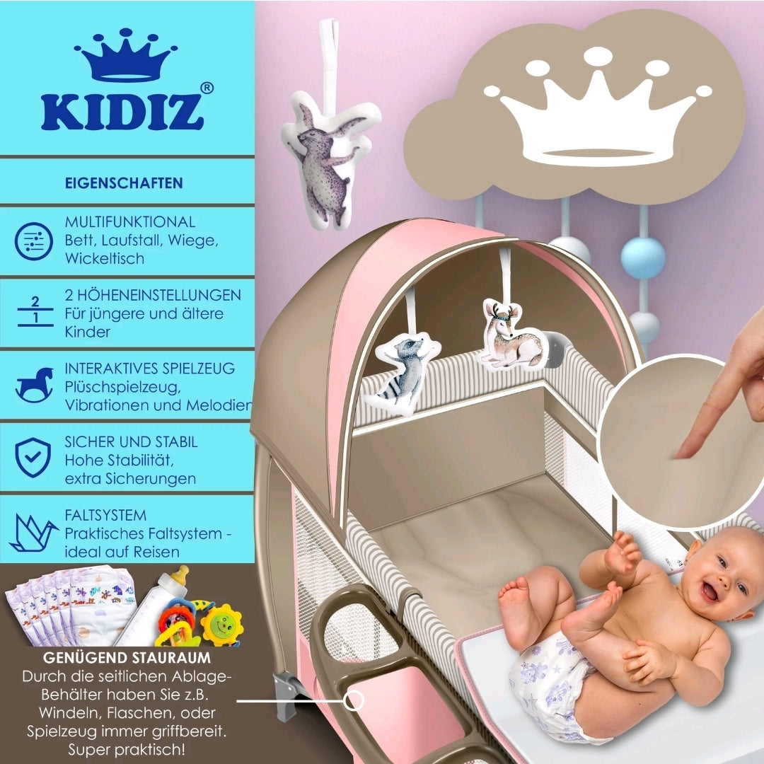Kidiz® 4 in 1 baby bed travel cot with changing mat mosquito net