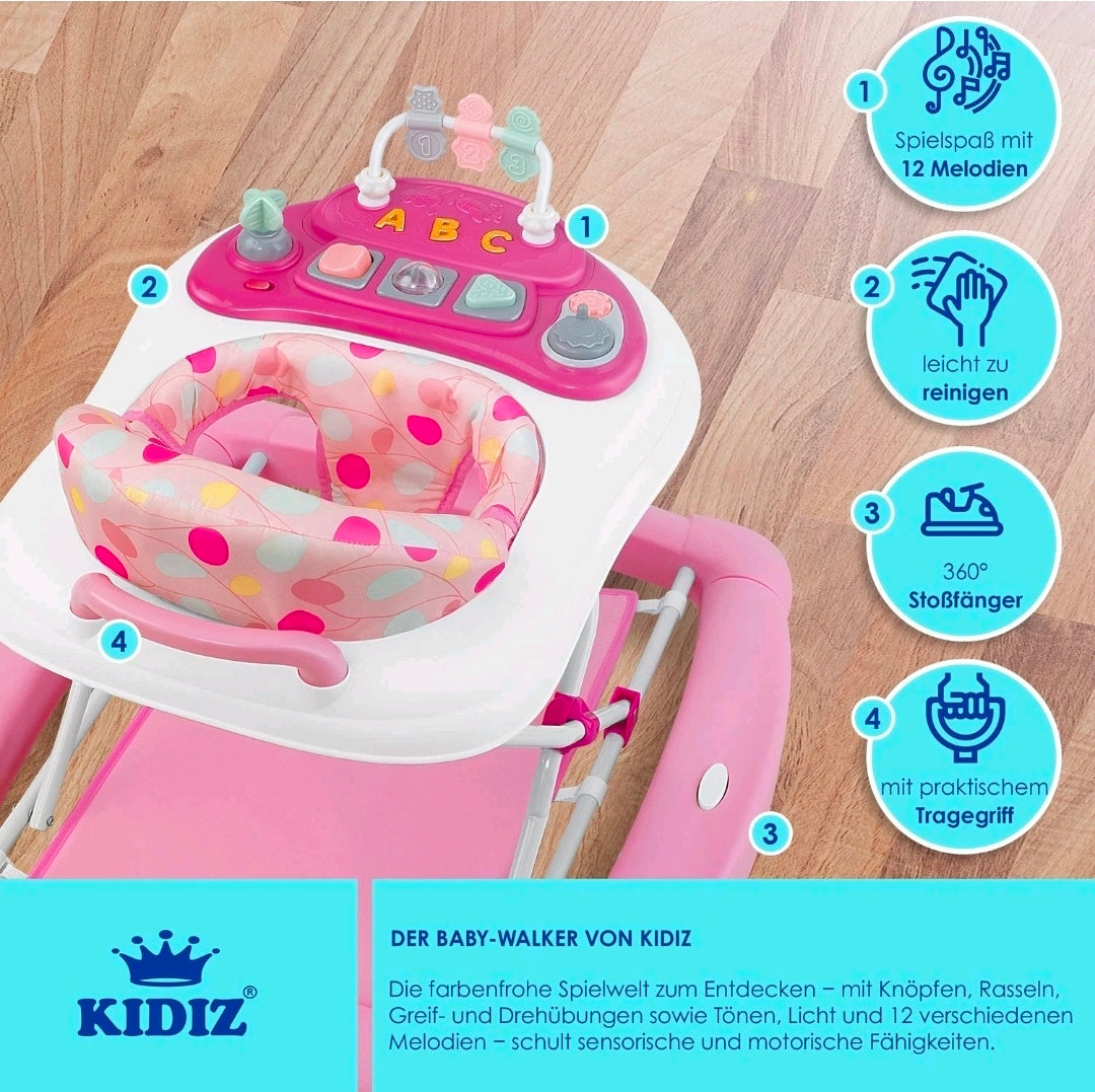 KIDIZ® 4in1 Baby Walker with Light and Music Pink