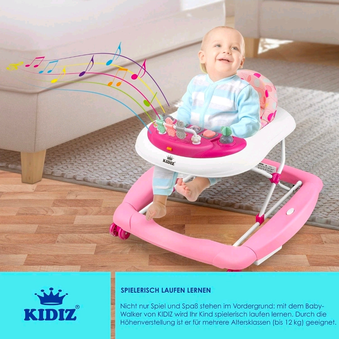 KIDIZ® 4in1 Lauflernhilfe Babywalker mit Licht Musik Rosa