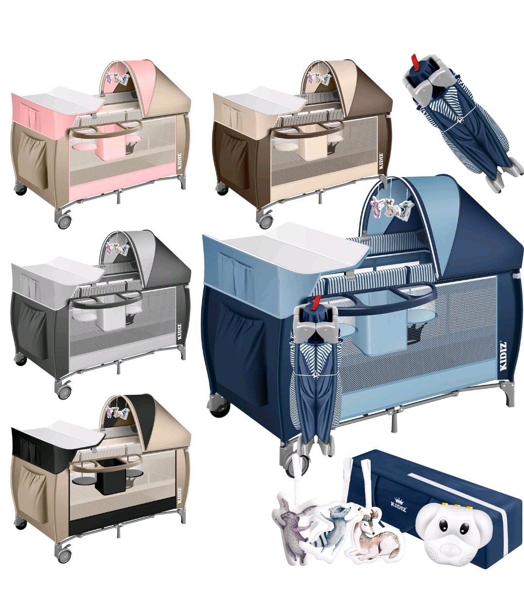 Kidiz® 4 in 1 baby bed travel cot with changing mat mosquito net