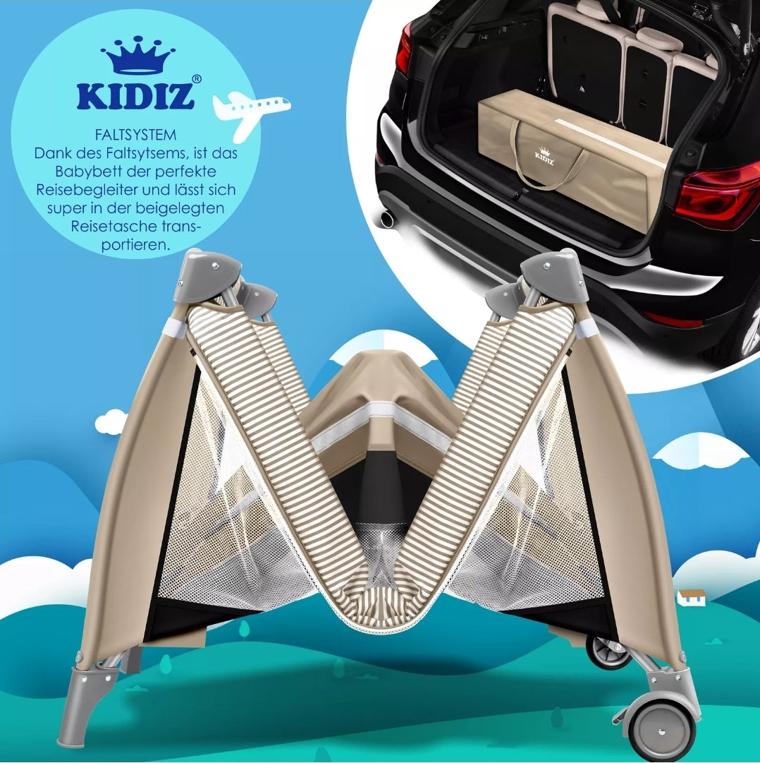 Kidiz® 4 in 1 baby bed travel cot with changing mat mosquito net