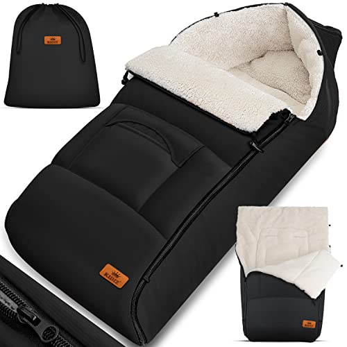 Kidiz® Babyfußsack Baby Fußsack Winterfußsack Babyschale mit Reißverschluss Kuschelsack Babydecke Kinderwagen waschbar verschließbarer Kopfteil,Tasche, passend für alle Kinderwagen, Grau