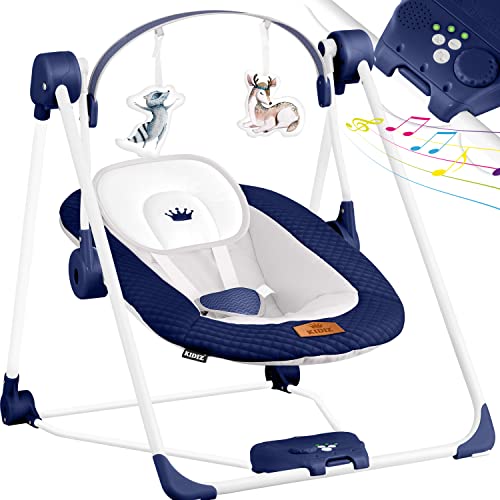 KIDIZ® Babywippe Babyschaukel mit 5 Geschwindigkeitseinstellungen zusammenklappbarer Baby Wippe Schaukel Babyhochstuhl mit Spielbogen Spielzeugen 5 beruhigende Naturgeräusche Anthrazit