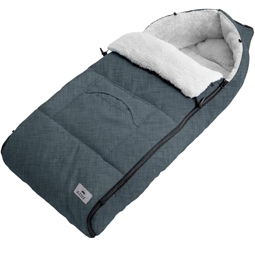 Kidiz® Babyfußsack Baby Fußsack Winterfußsack Babyschale mit Reißverschluss Kuschelsack Babydecke Kinderwagen waschbar verschließbarer Kopfteil,Tasche, passend für alle Kinderwagen, Grau
