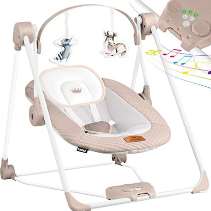 KIDIZ® Babywippe Babyschaukel mit 5 Geschwindigkeitseinstellungen zusammenklappbarer Baby Wippe Schaukel Babyhochstuhl mit Spielbogen Spielzeugen 5 beruhigende Naturgeräusche Anthrazit