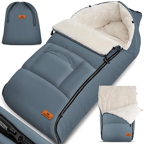 Kidiz® Babyfußsack Baby Fußsack Winterfußsack Babyschale mit Reißverschluss Kuschelsack Babydecke Kinderwagen waschbar verschließbarer Kopfteil,Tasche, passend für alle Kinderwagen, Grau