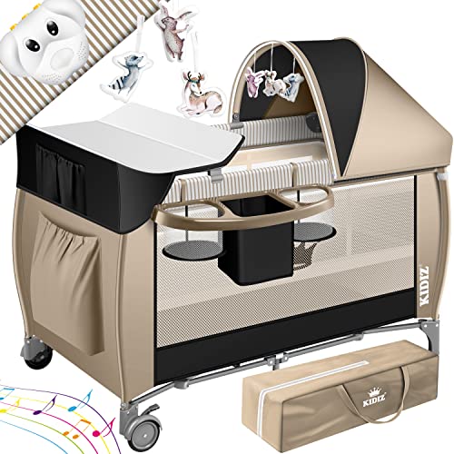 Kidiz® Babybett 3 in 1 Reisebett Kombi Set Baby Bett mit Wickelauflage Moskitonetz Laufstall Baby ab Geburt bis 15 kg luftige Seitenwände mit Seiteneingang Tragetasche zusammenklappbar, Grau