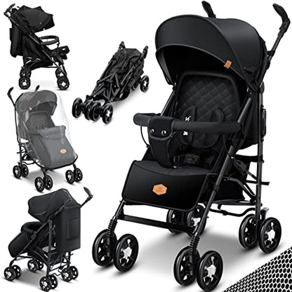 KIDIZ® City-Pro Pushchair Folding Pushchair Pushchair Sports Pushchair Foldable 360° 6 Inch Wheels Includes Mosquito Net, Footmuff and Rain Cover Foldable Sleep Function Anthracite