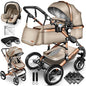 KIDUKU® 3 in 1 Kinderwagen XXL Komplettset | Kombikinderwagen Set inkl. Babywanne Buggy Sportsitz & Auto-Babyschale Fußsack | Vollgummireifen Wickeltasche Handwärmer Regenschutz Kindertisch ECE R129