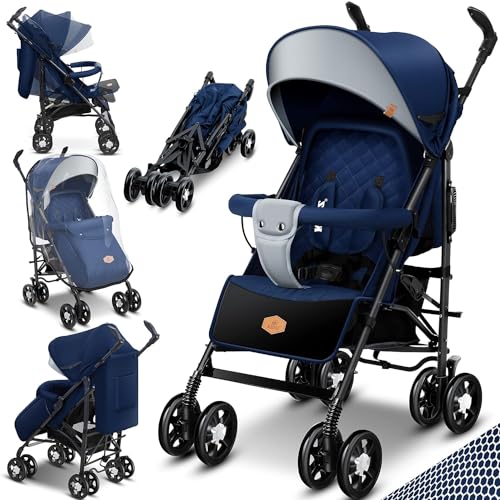 KIDIZ® City-Pro Pushchair Folding Pushchair Pushchair Sports Pushchair Foldable 360° 6 Inch Wheels Includes Mosquito Net, Footmuff and Rain Cover Foldable Sleep Function Anthracite