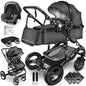 KIDUKU® 3 in 1 Kinderwagen XXL Komplettset | Kombikinderwagen Set inkl. Babywanne Buggy Sportsitz & Auto-Babyschale Fußsack | Vollgummireifen Wickeltasche Handwärmer Regenschutz Kindertisch ECE R129