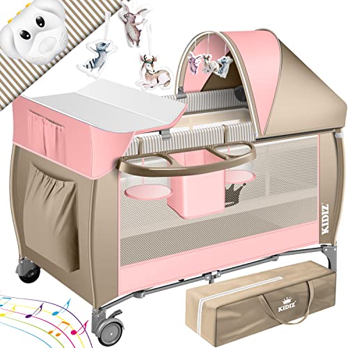 Kidiz® Babybett 3 in 1 Reisebett Kombi Set Baby Bett mit Wickelauflage Moskitonetz Laufstall Baby ab Geburt bis 15 kg luftige Seitenwände mit Seiteneingang Tragetasche zusammenklappbar, Grau