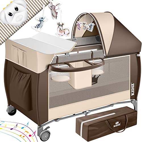 Kidiz® Babybett 3 in 1 Reisebett Kombi Set Baby Bett mit Wickelauflage Moskitonetz Laufstall Baby ab Geburt bis 15 kg luftige Seitenwände mit Seiteneingang Tragetasche zusammenklappbar, Grau