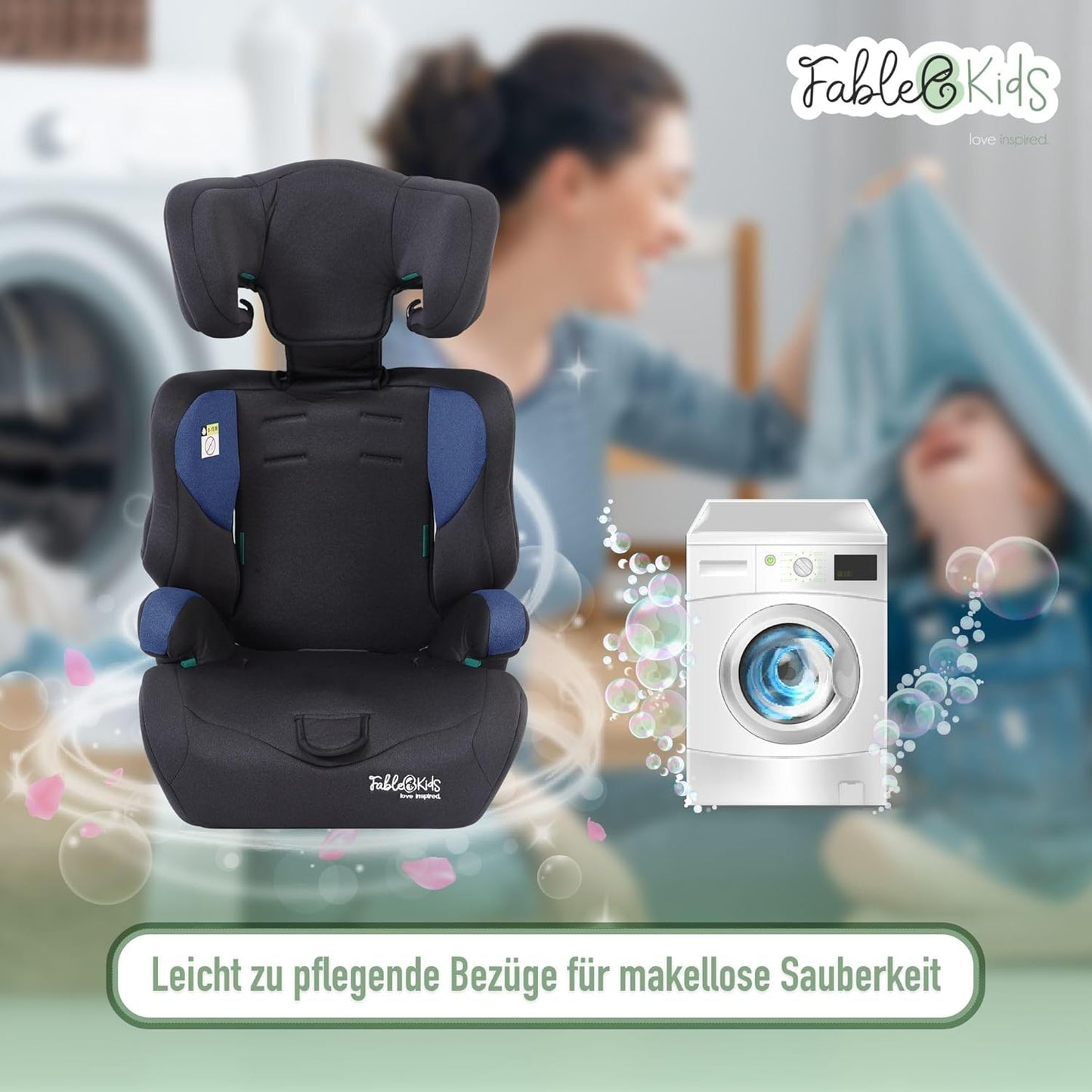 FableKids Children's Car Seat | 3-Point Safety Belt | Car Seat from 15 Months | Car Seat for Children 76-150 cm | Child Seat Adjustable Headrest | ECE R129/03 | Adjustable 44.5 x 41 x 68-75 cm | Blue