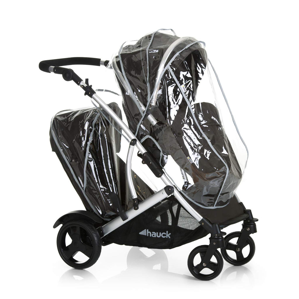 Hauck duet 2 double stroller for brothers of different ages, baby carry-on bag convertible into reversible seat, low detachable seat, height-adjustable handlebar, black forest