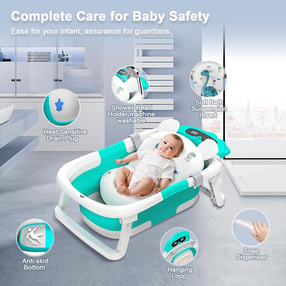 Baby Bathtub, Foldable Bathtub Baby with Non-Slip Mat, Portable Baby Bathtub, Newborn Essentials Baby Bath for Infants and Toddlers from 0-24 Months
