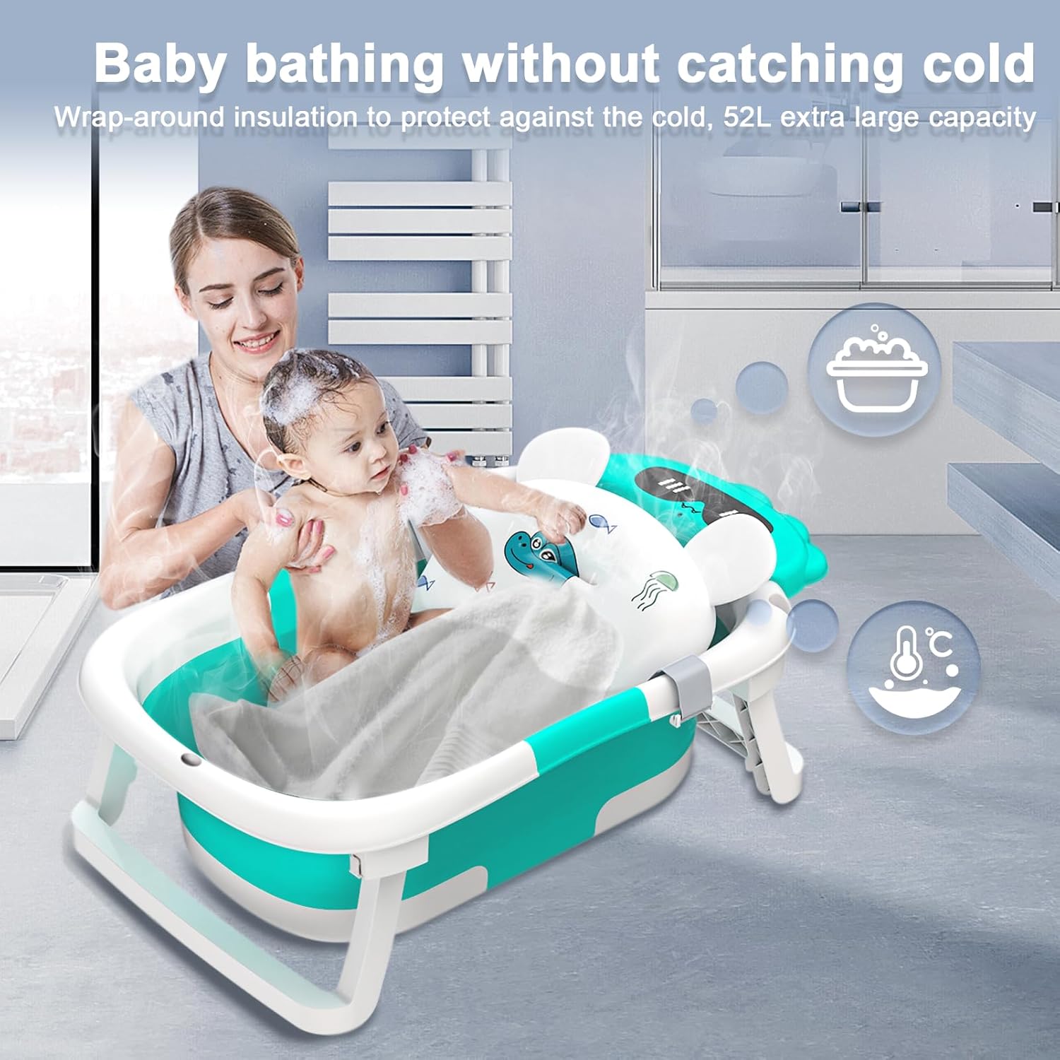 Baby Bathtub, Foldable Bathtub Baby with Non-Slip Mat, Portable Baby Bathtub, Newborn Essentials Baby Bath for Infants and Toddlers from 0-24 Months