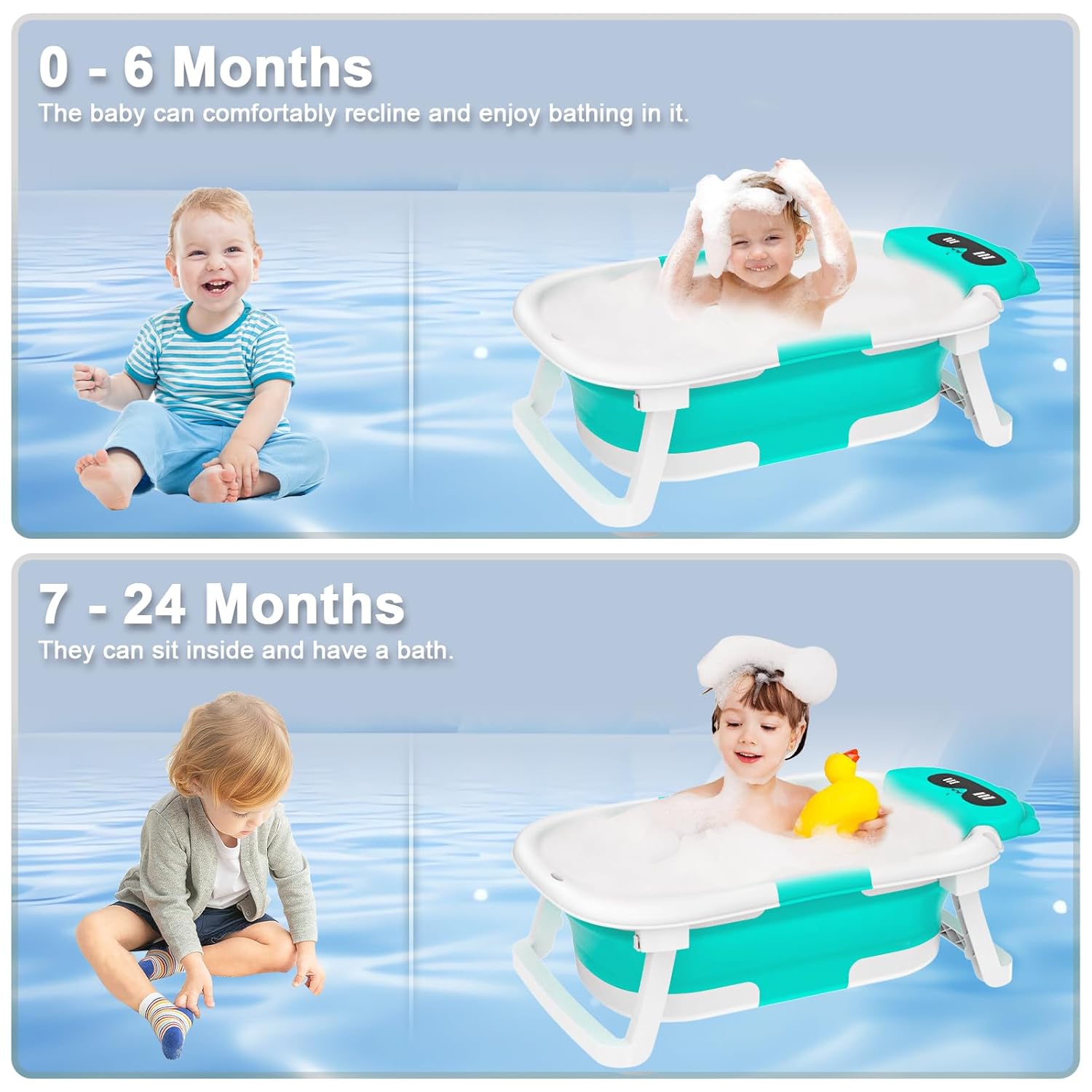 Baby Bathtub, Foldable Bathtub Baby with Non-Slip Mat, Portable Baby Bathtub, Newborn Essentials Baby Bath for Infants and Toddlers from 0-24 Months