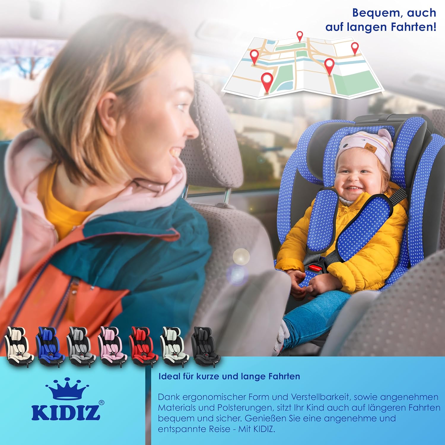 KIDIZ® Autokindersitz Triangle Premium Kindersitz Kinderautositz | Autositz Sitzschale | 9 kg - 36 kg 1-12 Jahre | Gruppe 1/2/3 | universal | zugelassen nach ECE R129/03