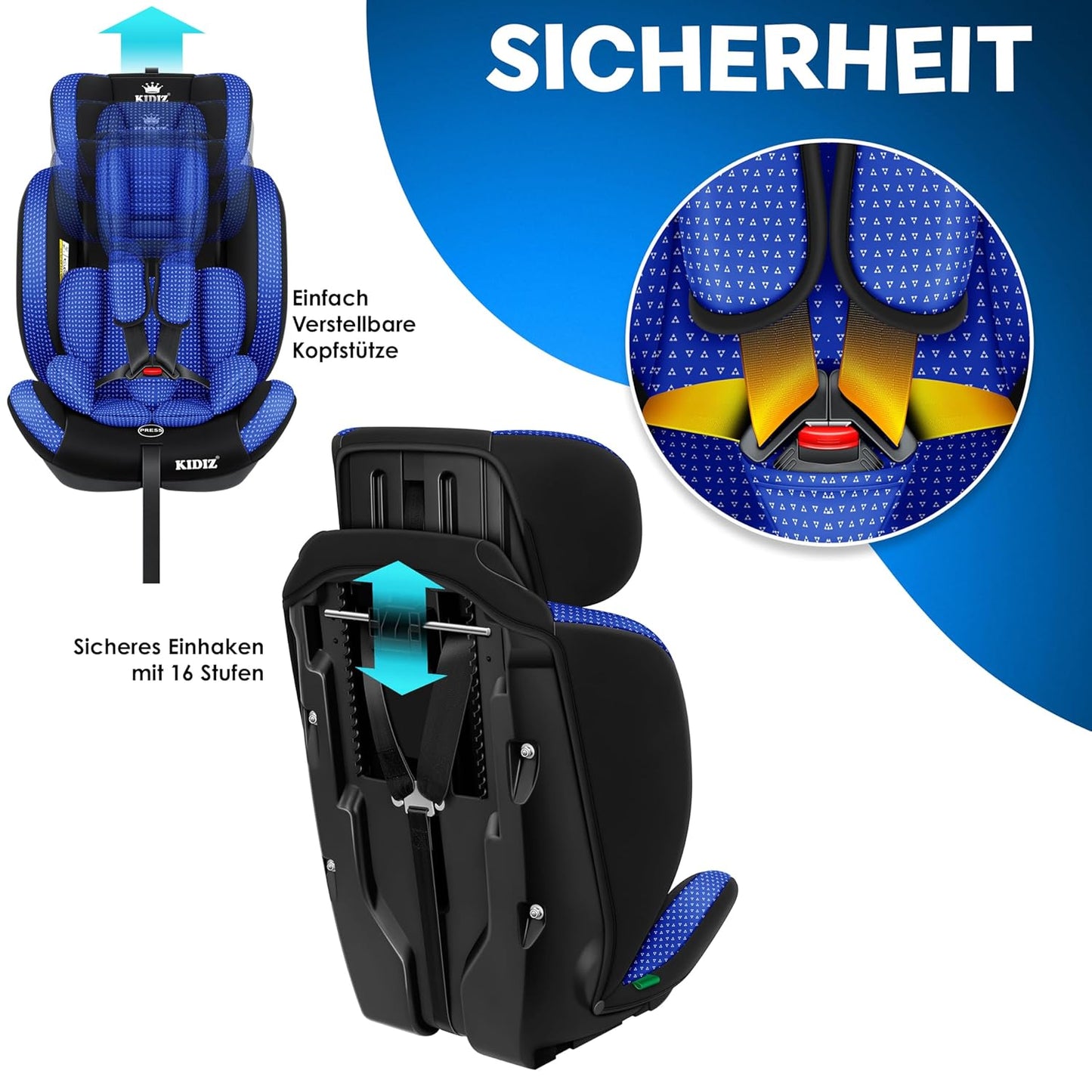 KIDIZ® Autokindersitz Triangle Premium Kindersitz Kinderautositz | Autositz Sitzschale | 9 kg - 36 kg 1-12 Jahre | Gruppe 1/2/3 | universal | zugelassen nach ECE R129/03