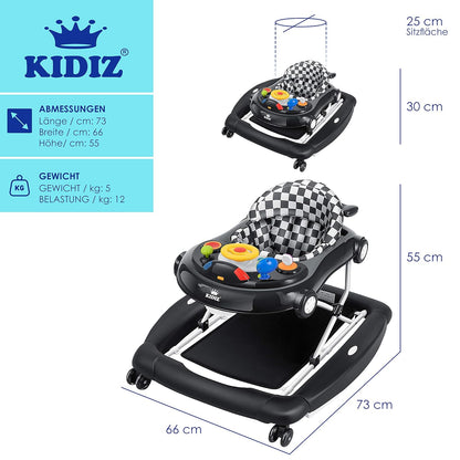 KIDIZ® 4in1 Lauflernhilfe Babywalker Spiel- und Lauflernwagen Gehfrei - Schaukelfunktion Babywippe mit Rollen, Licht, Musik,Spielecenter Esstisch Laufstuhl Laufhilfe babys ab 6 Monaten Klappbar