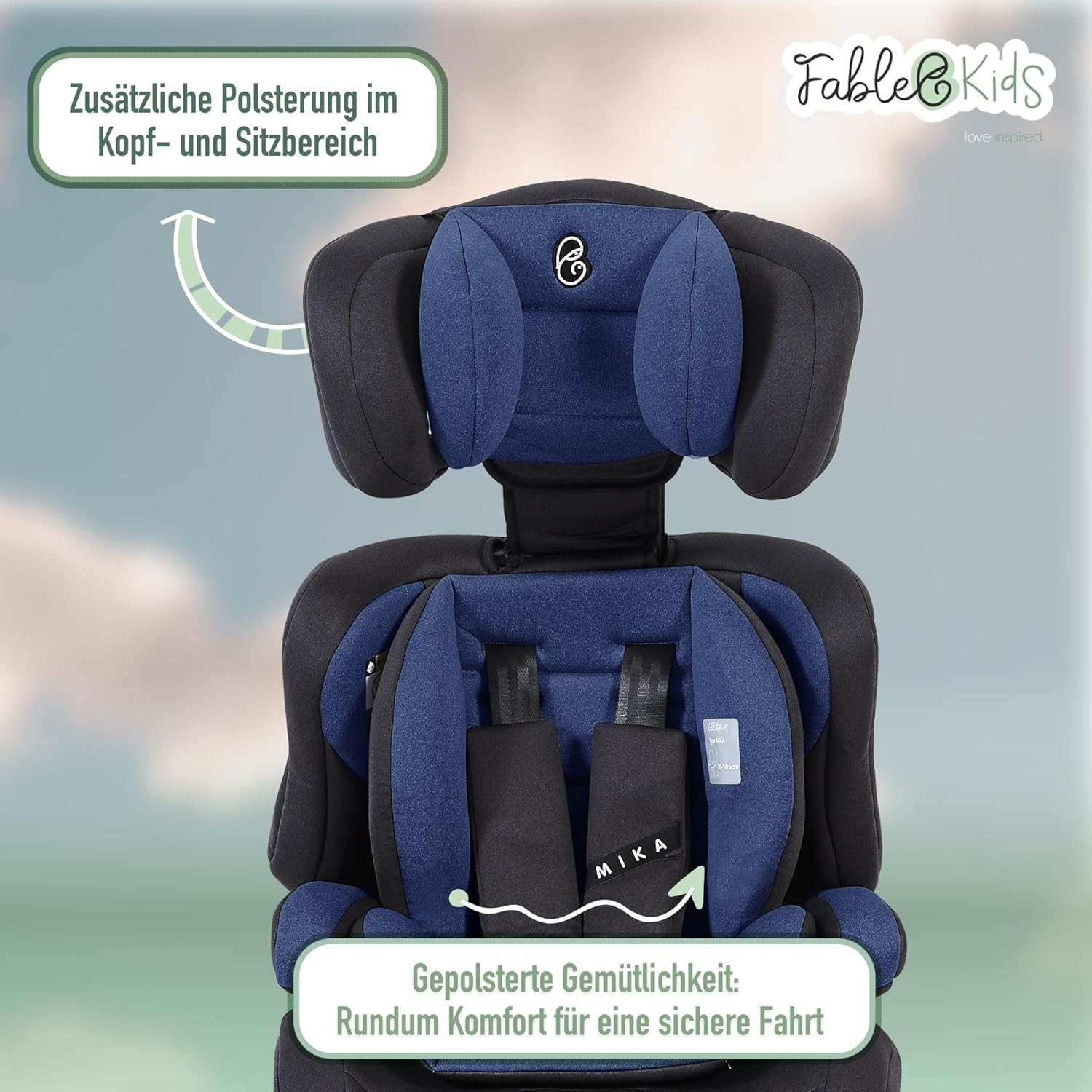 FableKids Children's Car Seat | 3-Point Safety Belt | Car Seat from 15 Months | Car Seat for Children 76-150 cm | Child Seat Adjustable Headrest | ECE R129/03 | Adjustable 44.5 x 41 x 68-75 cm | Blue