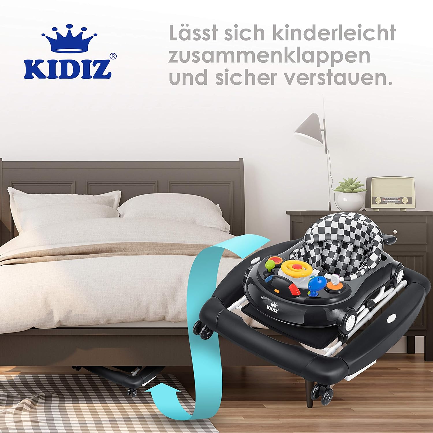 KIDIZ® 4in1 Lauflernhilfe Babywalker Spiel- und Lauflernwagen Gehfrei - Schaukelfunktion Babywippe mit Rollen, Licht, Musik,Spielecenter Esstisch Laufstuhl Laufhilfe babys ab 6 Monaten Klappbar