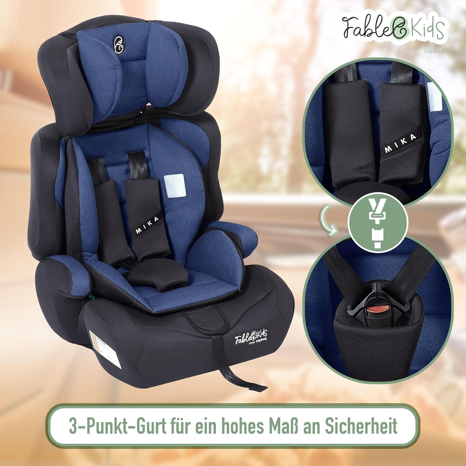 FableKids Children's Car Seat | 3-Point Safety Belt | Car Seat from 15 Months | Car Seat for Children 76-150 cm | Child Seat Adjustable Headrest | ECE R129/03 | Adjustable 44.5 x 41 x 68-75 cm | Blue