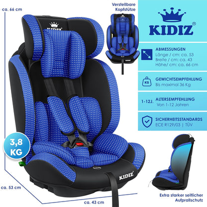 KIDIZ® Autokindersitz Triangle Premium Kindersitz Kinderautositz | Autositz Sitzschale | 9 kg - 36 kg 1-12 Jahre | Gruppe 1/2/3 | universal | zugelassen nach ECE R129/03