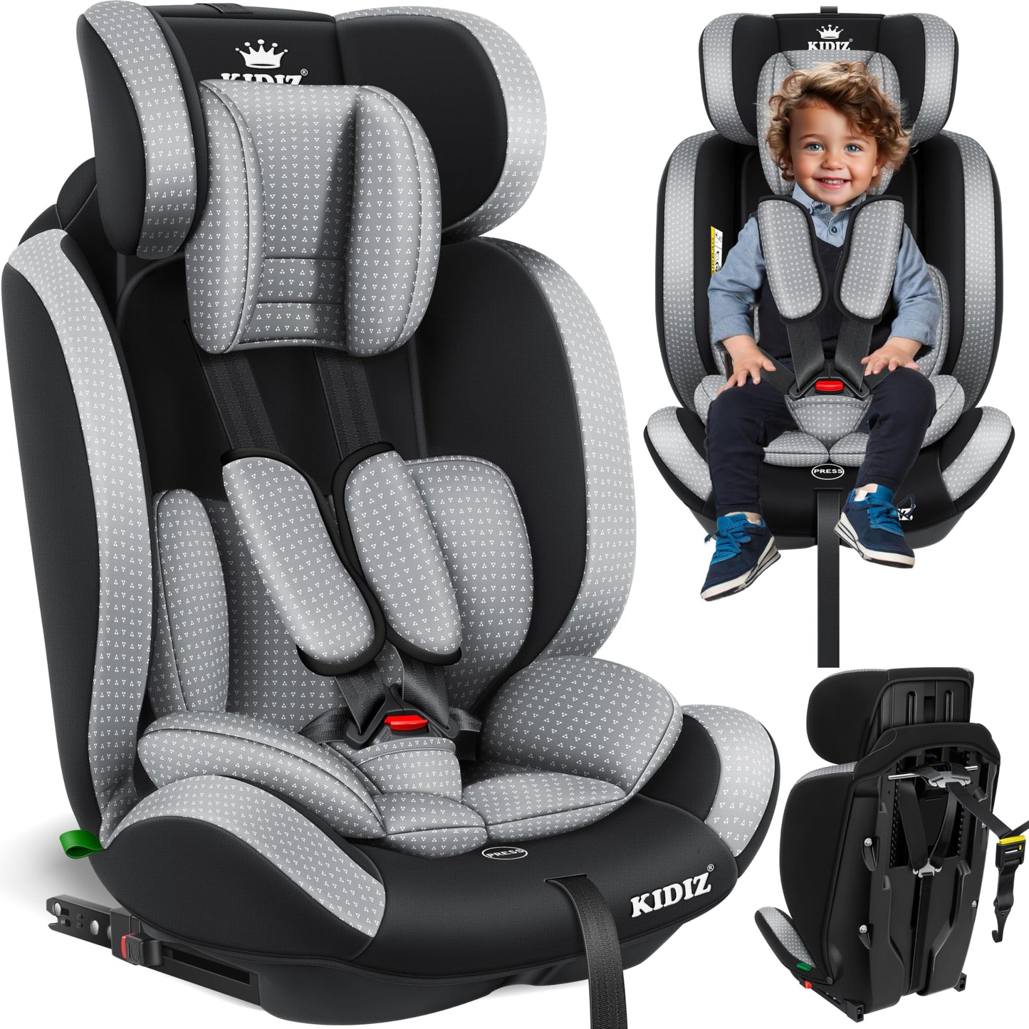 KIDIZ® Autokindersitz Triangle Premium Kindersitz Kinderautositz | Autositz Sitzschale | 9 kg - 36 kg 1-12 Jahre | Gruppe 1/2/3 | universal | zugelassen nach ECE R129/03