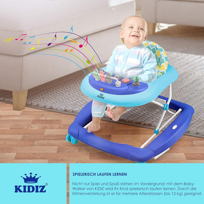 KIDIZ® 4in1 Lauflernhilfe Babywalker Spiel- und Lauflernwagen Gehfrei Schaukelfunktion Babywippe mit Rollen, Licht, Musik,Spielecenter Esstisch Laufstuhl Laufhilfe babys ab 6 Monaten Klappbar Blau