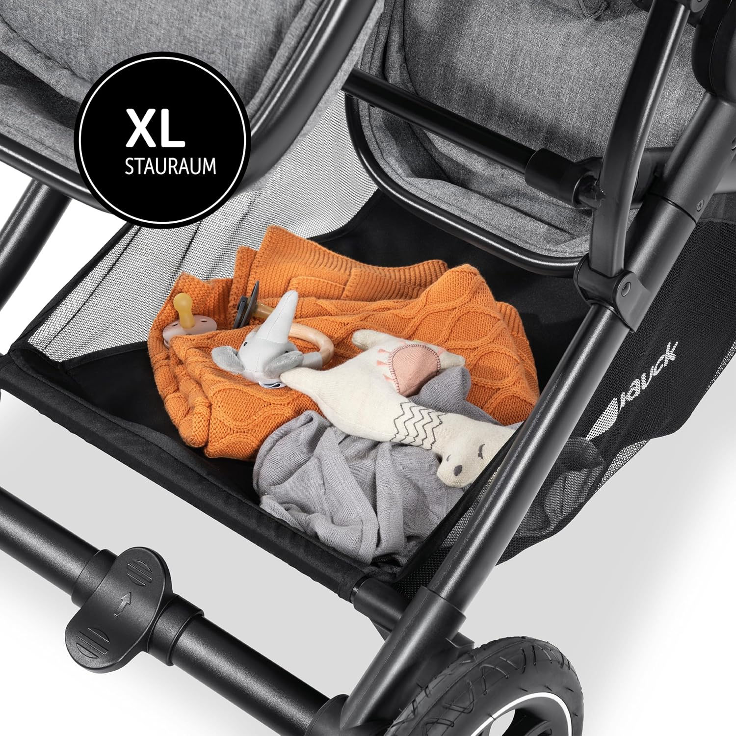 Hauck Zwillingskinderwagen Atlantic Twin (inkl. Babywanne für Neugeborene) - bis 36 kg belastbar - Melange Grey