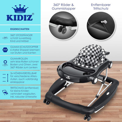 KIDIZ® 4in1 Lauflernhilfe Babywalker Spiel- und Lauflernwagen Gehfrei - Schaukelfunktion Babywippe mit Rollen, Licht, Musik,Spielecenter Esstisch Laufstuhl Laufhilfe babys ab 6 Monaten Klappbar