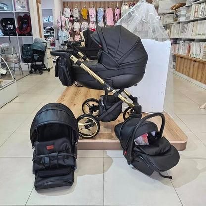 MOMMO AAA Kinderwagen 3 in 1 Öko-Leder – Cosmo I-Size-Sitz
