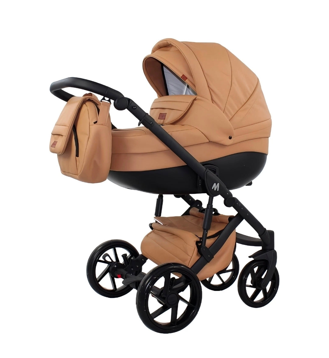 MOMMO AAA Kinderwagen 3in1 Öko-Leder – Cosmo I-Size-Sitz Karamel