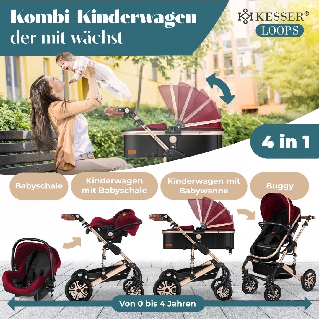 KESSER® Loops 3 in 1 Kombikinderwagen Komplett-Set-Zweite Chance